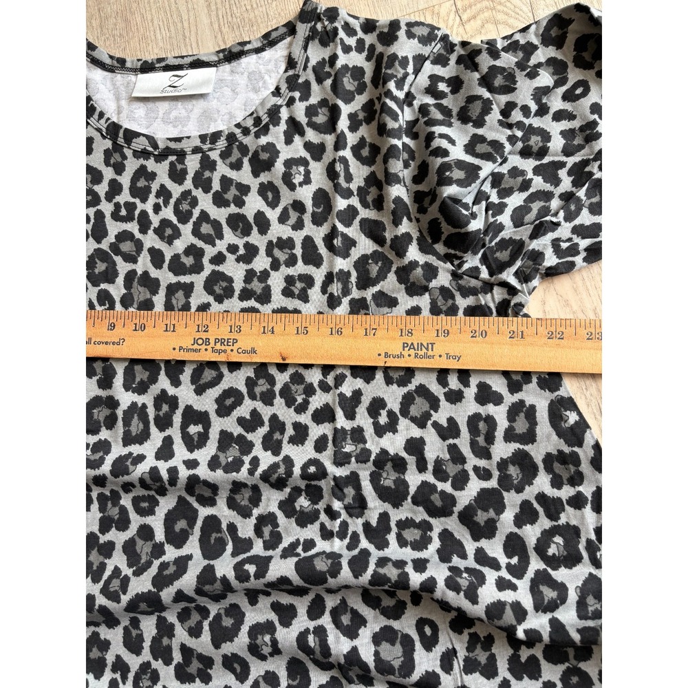 ANIMAL PRINT SHIRT LONG SLEEVE PULLOVER WOMAN'S XL Z STUDIO GRAY BLACK TUNIC TOP - Picture 5 of 9